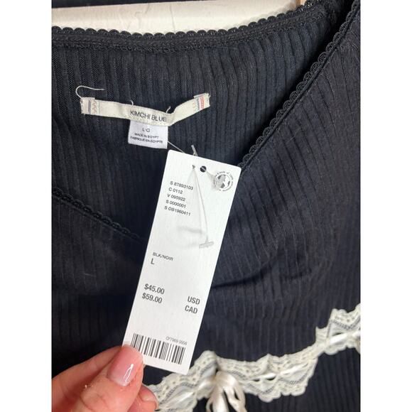 Urban Outfitters Kimchi Blue Gianna Off-The-Shoulder Lace-Inset Top L 6-10 NEW - Picture 4 of 7